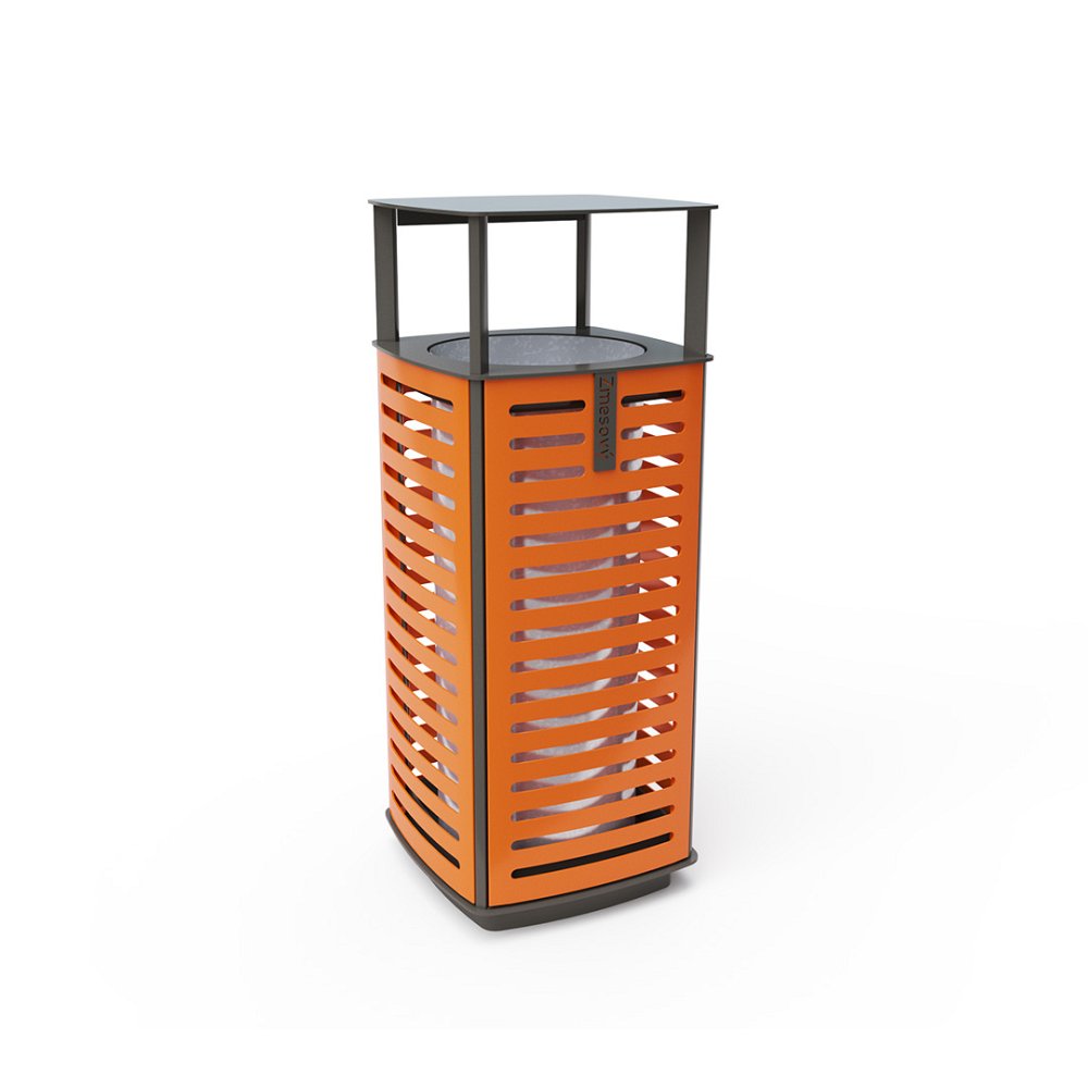 Waste bin with a roof metal
