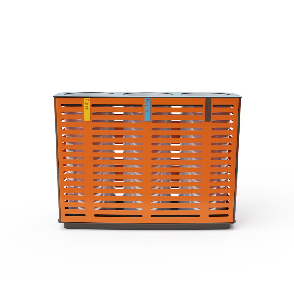 Metal triple waste bin for separated waste