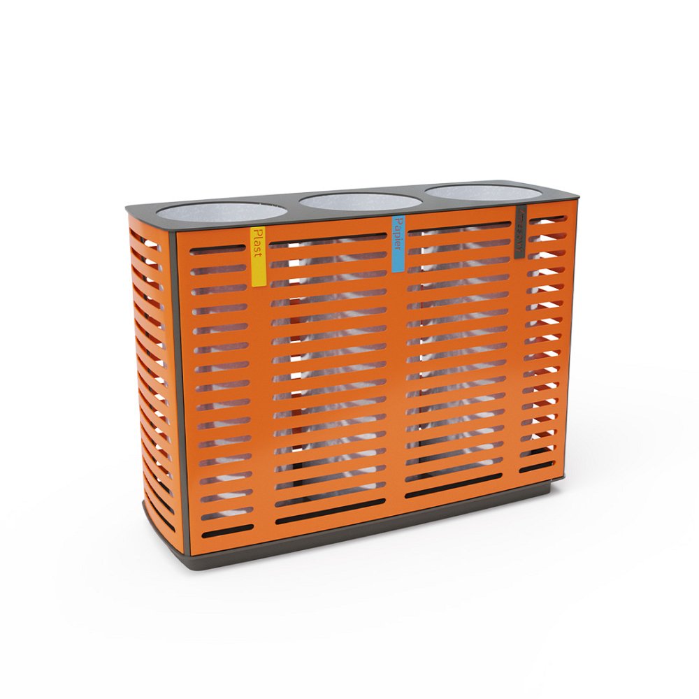 Metal triple waste bin for separated waste