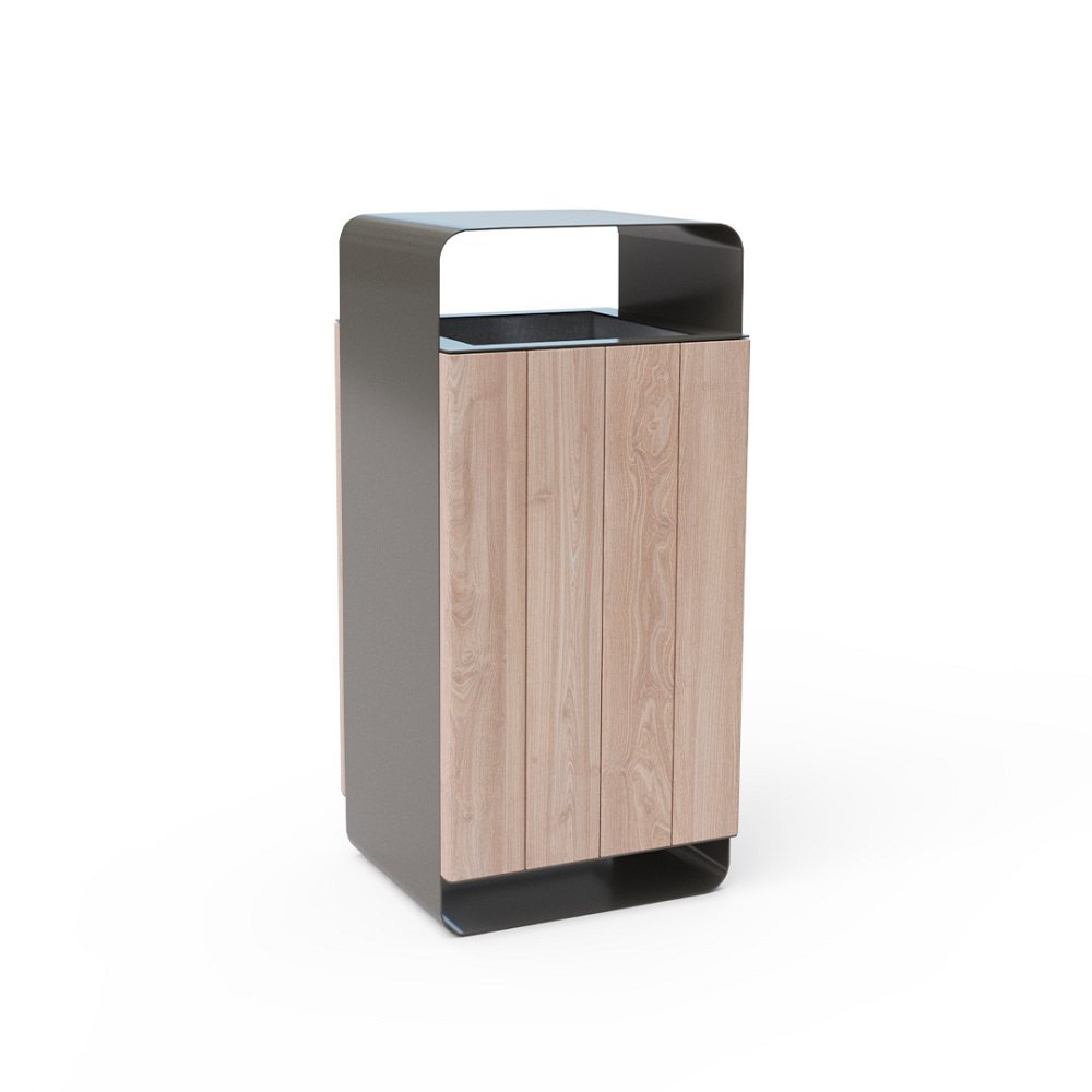 Waste bin with lid, wood