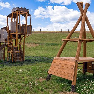 Wooden playground right in the archeological park area Wooden playground right in the archeological park area